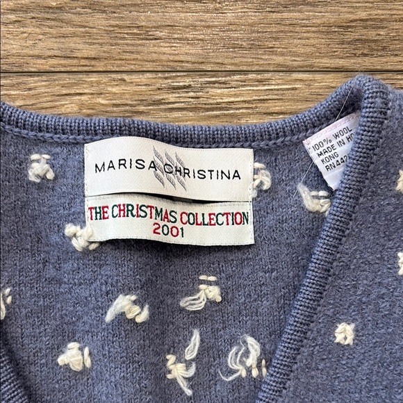 Marisa Christina Women's Size Medium 100% Wool Blue Vintage Holiday Vest - Picture 2 of 11